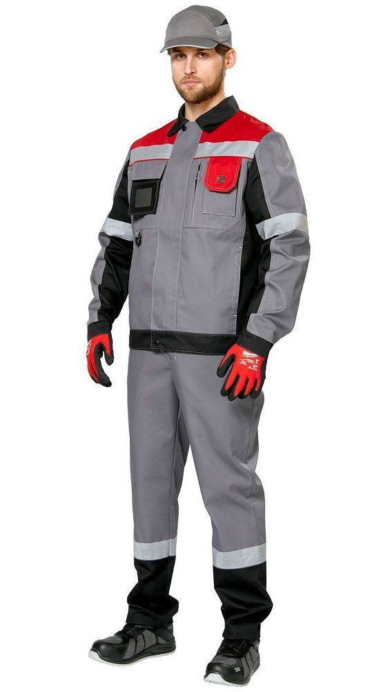 Куртка мужская рабочая летняя для ИТР Виват серо-черно-красная