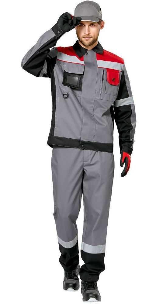 Куртка мужская рабочая летняя для ИТР Виват серо-черно-красная